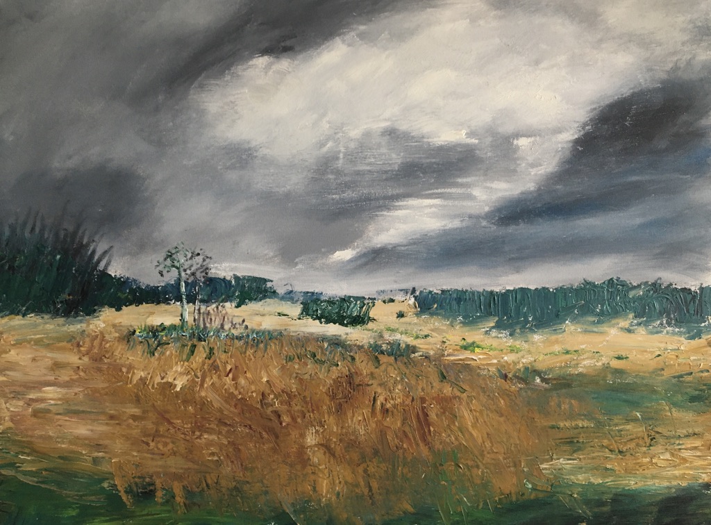 Paining of stormy sky over countryside