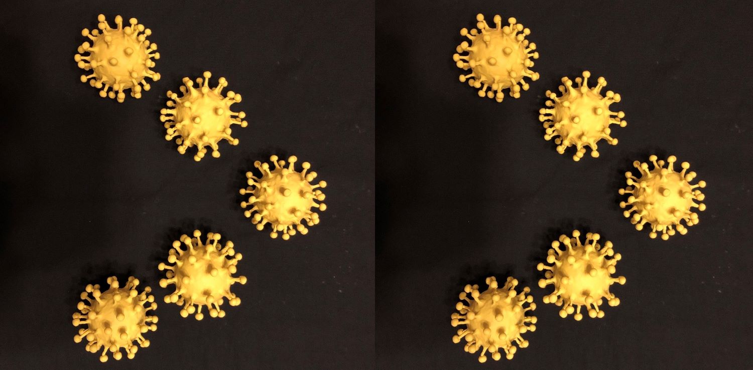 Yellow cells of virus in arrow pattern