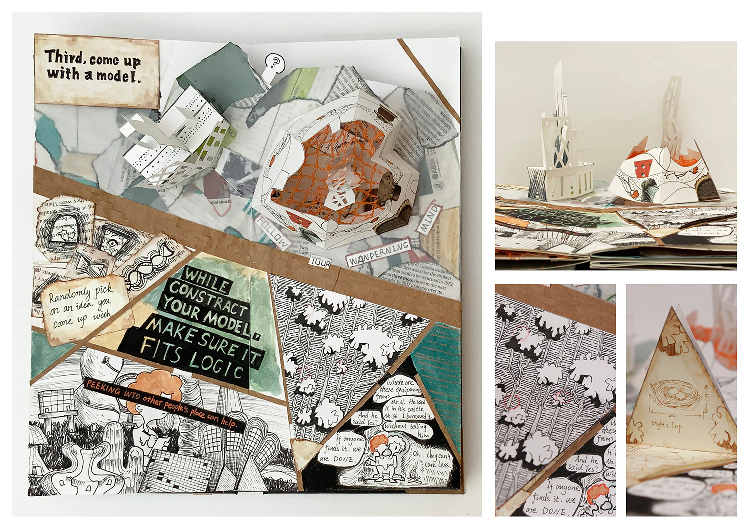 Photos of handmade illustrated pop-up book